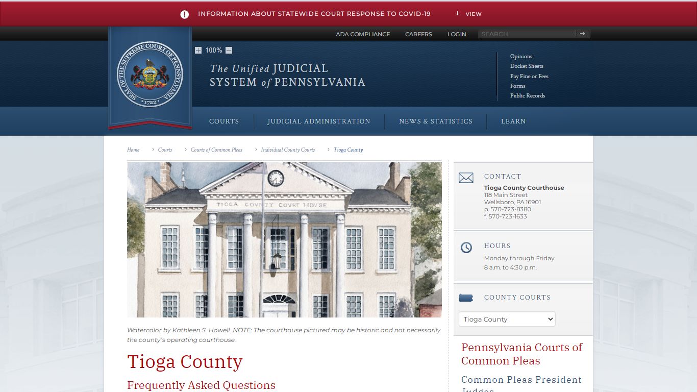 Tioga County | Individual County Courts - Judiciary of Pennsylvania