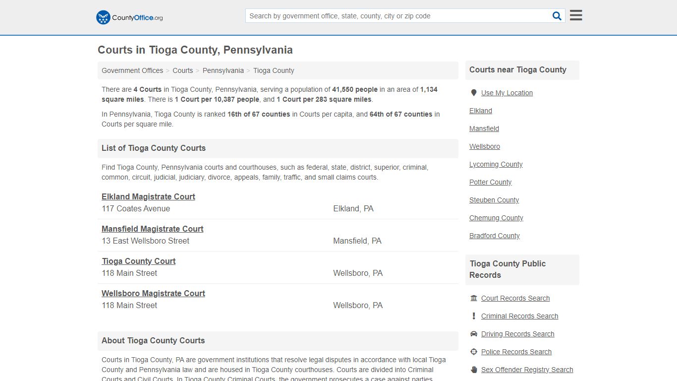 Courts - Tioga County, PA (Court Records & Calendars)